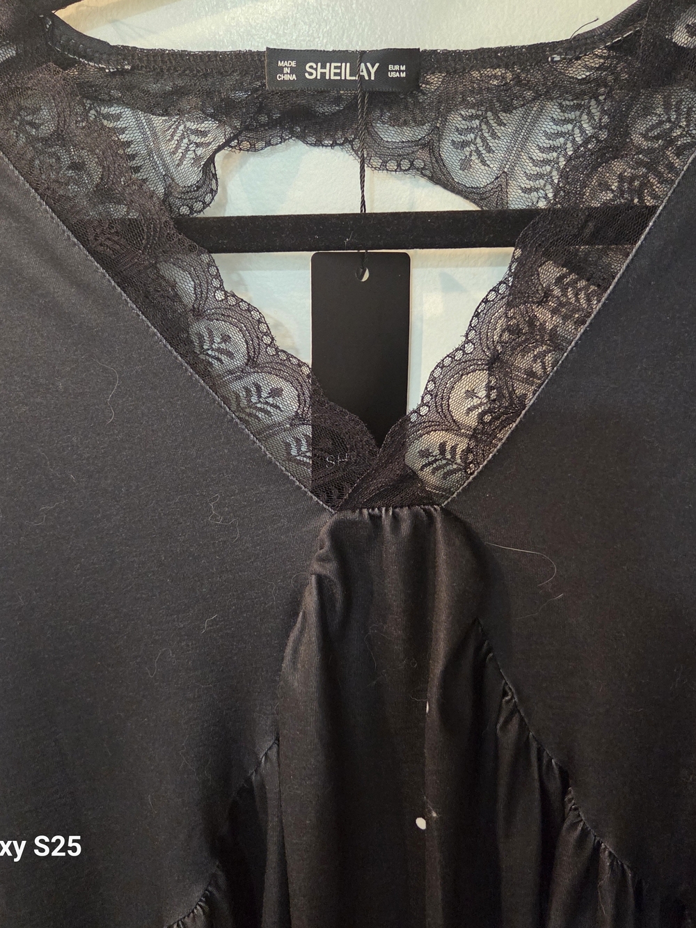 SHEILAY Black Long Sleeve Midi Dress White Stars Size US M. Lace Back - Picture 4 of 12